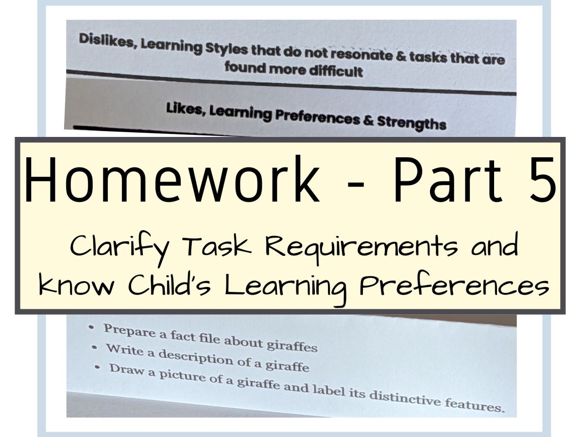 Calmly Completing Homework When Your Young Child Feels Anxious – Part 5 (Clarify What The Task Requires + Know Your Child’s Learning&nbsp;Preferences)